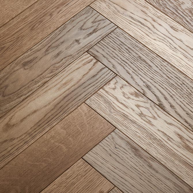goodrich smoked oak engineered herringbone closeup woodpeckerflooring square