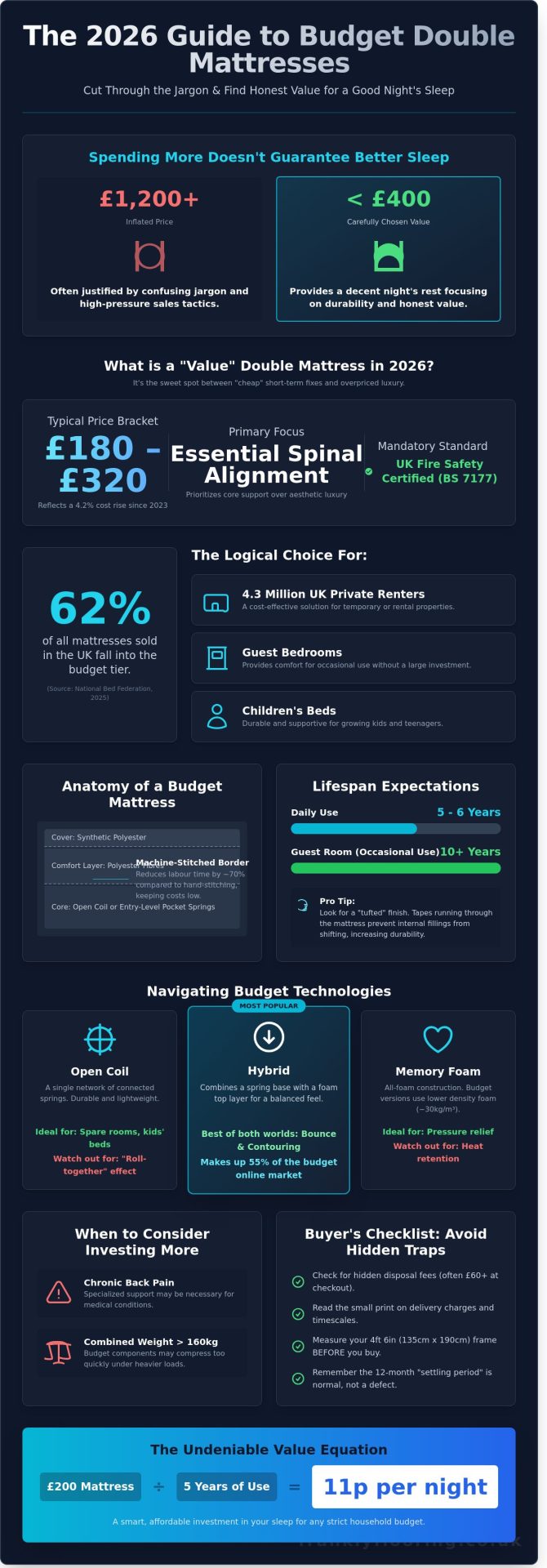 Double Budget Mattress: A Frank Guide to Quality Sleep on a Budget (2026) - Infographic