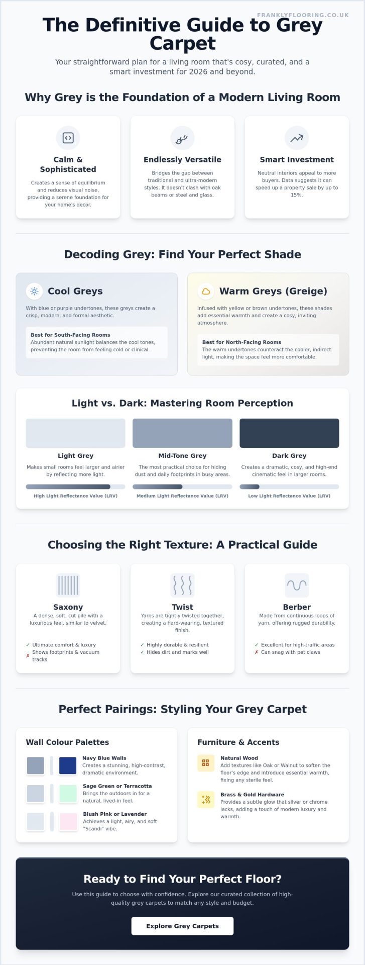Grey Carpet Living Room Ideas: A Frank Guide to Styling & Selection in 2026